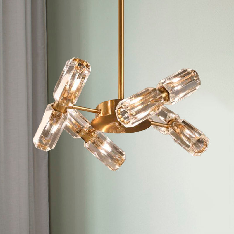 Contemporary Gold Tube Faceted Crystal Chandelier Lamp with 6/8/10 Bulbs - Hanging Ceiling Light