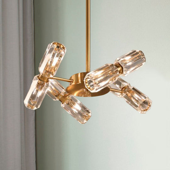 Contemporary Gold Tube Faceted Crystal Chandelier Lamp with 6/8/10 Bulbs - Hanging Ceiling Light