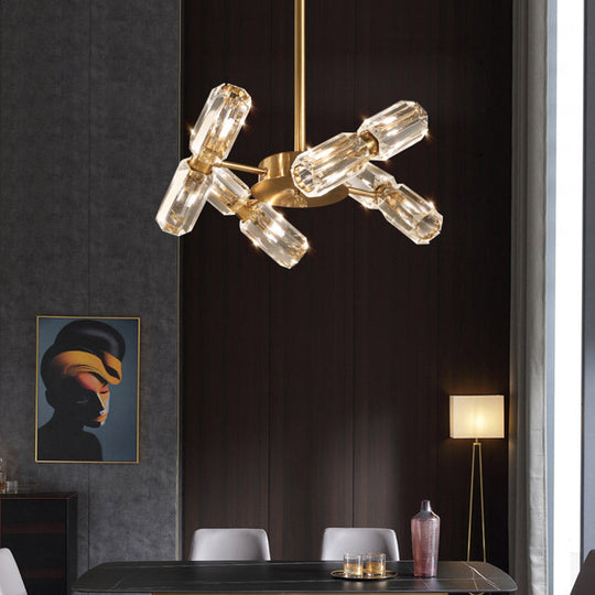 Contemporary Gold Tube Faceted Crystal Chandelier Lamp with 6/8/10 Bulbs - Hanging Ceiling Light