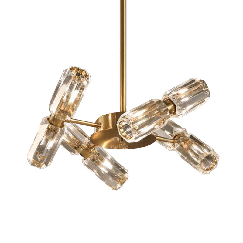 Contemporary Gold Tube Faceted Crystal Chandelier Lamp with 6/8/10 Bulbs - Hanging Ceiling Light