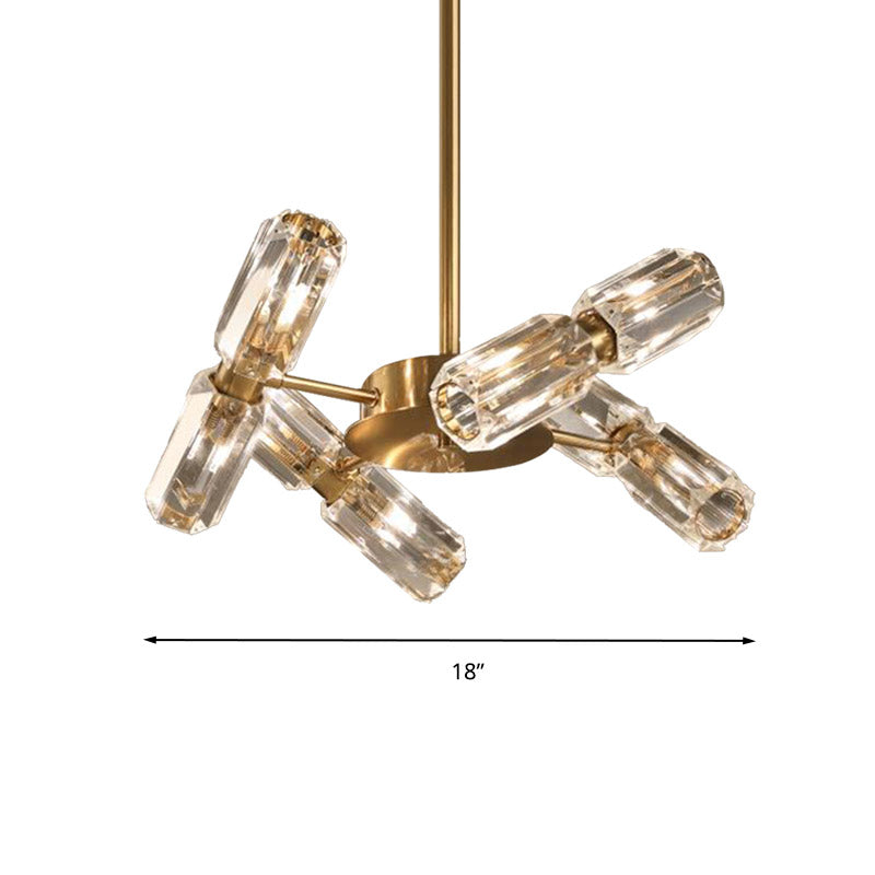 Contemporary Gold Tube Faceted Crystal Chandelier Lamp with 6/8/10 Bulbs - Hanging Ceiling Light