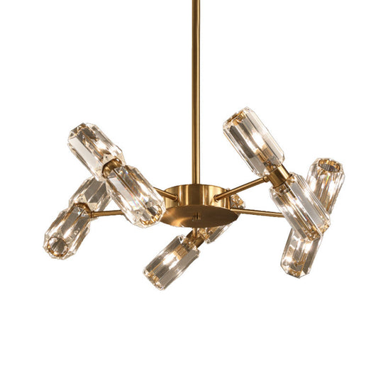 Contemporary Gold Tube Faceted Crystal Chandelier Lamp with 6/8/10 Bulbs - Hanging Ceiling Light