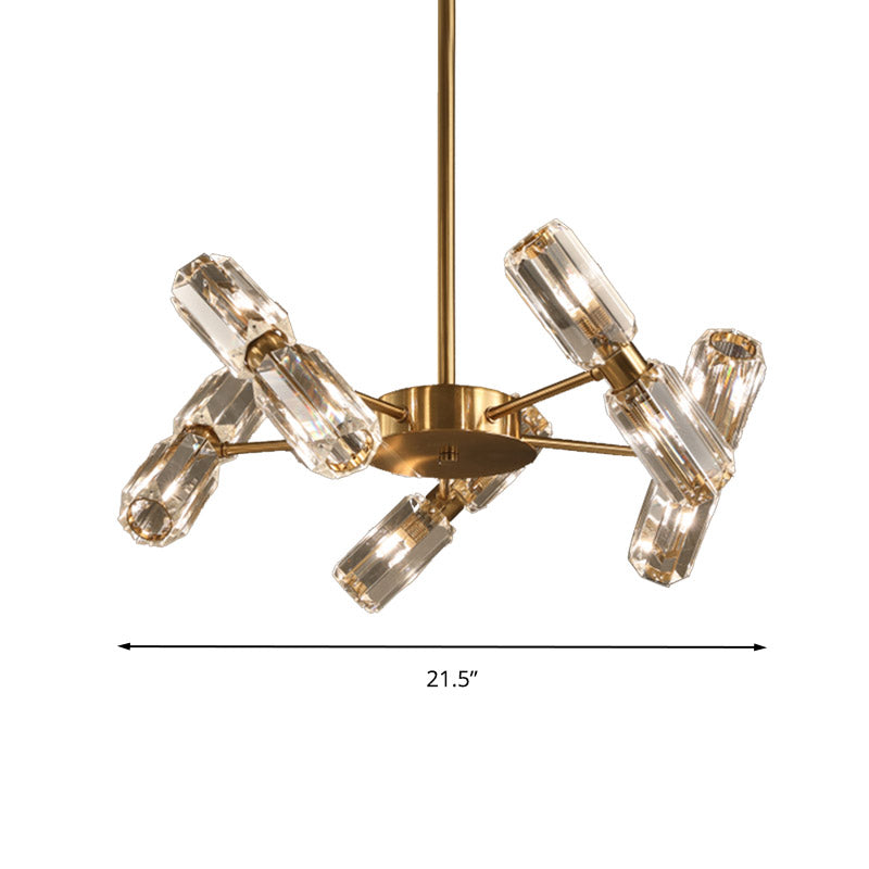 Contemporary Gold Tube Faceted Crystal Chandelier Lamp with 6/8/10 Bulbs - Hanging Ceiling Light