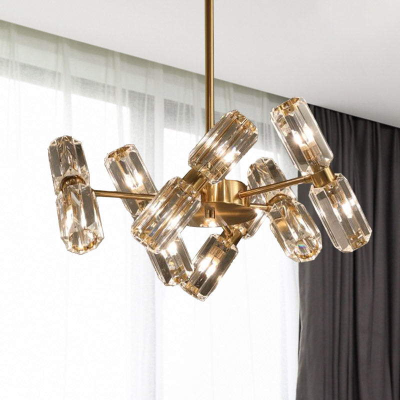 Contemporary Gold Tube Faceted Crystal Chandelier Lamp with 6/8/10 Bulbs - Hanging Ceiling Light