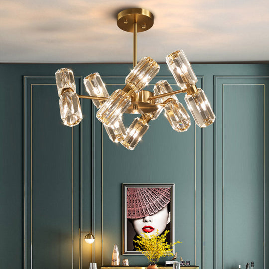 Contemporary Gold Tube Faceted Crystal Chandelier Lamp with 6/8/10 Bulbs - Hanging Ceiling Light