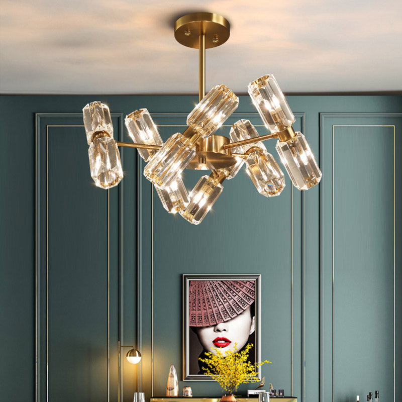 Modern Faceted Crystal Chandelier - Gold Finish With 6/8/10 Bulbs Hanging Ceiling Light