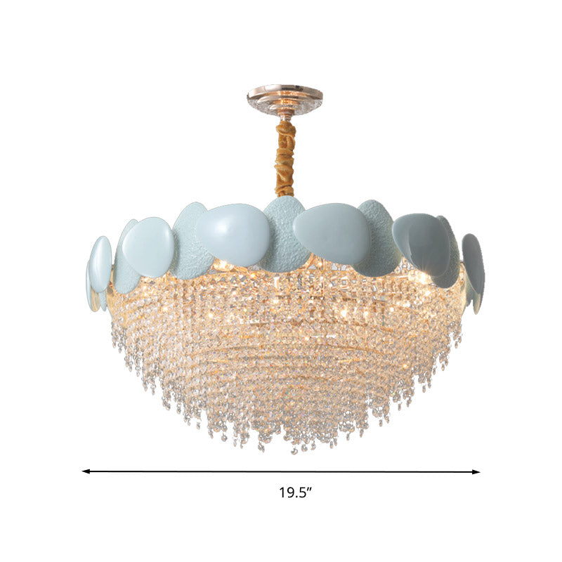 Traditionary Cascading Chandelier: 9-Head Clear Crystal Pendant Light