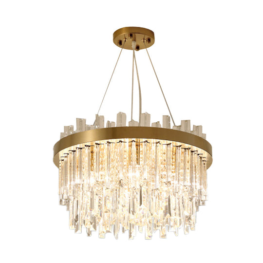 Contemporary Gold Cylinder Chandelier - 6 Bulbs Faceted Crystal Hanging Ceiling Light