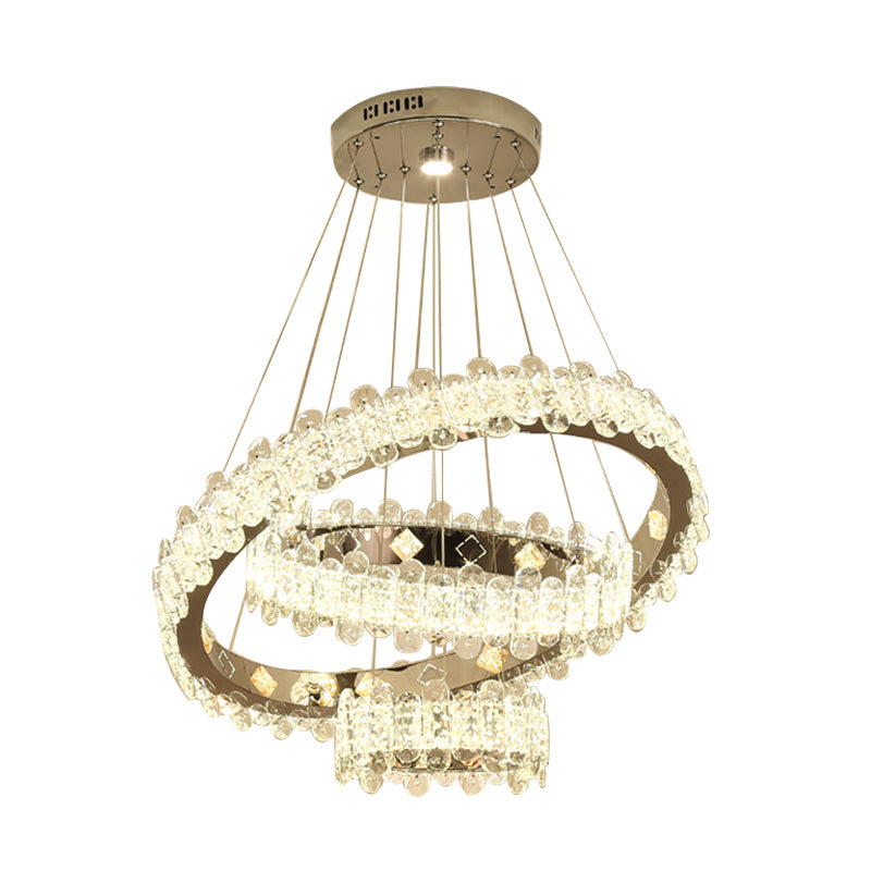 Lustre en cristal LED moderniste - Finition nickel, design circulaire