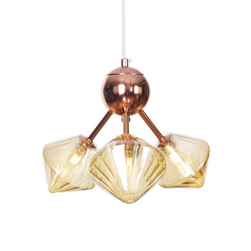 Diamond Farmhouse Chandelier Lamp - Amber/Clear Glass 3/9/12 Lights Hangs 13/27.5/34 Wide