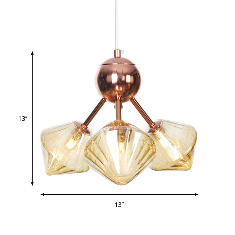 Diamond Farmhouse Chandelier Lamp - Amber/Clear Glass 3/9/12 Lights Hangs 13/27.5/34 Wide