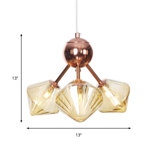 Diamond Farmhouse Chandelier Lamp - Amber/Clear Glass 3/9/12 Lights Hangs 13/27.5/34 Wide