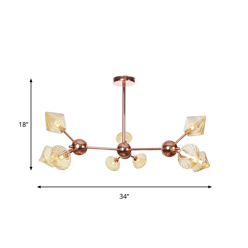 Farmhouse Style Diamond Chandelier: Amber/Clear Glass, Multiple Light Options, 13"/27.5"/34" Wide