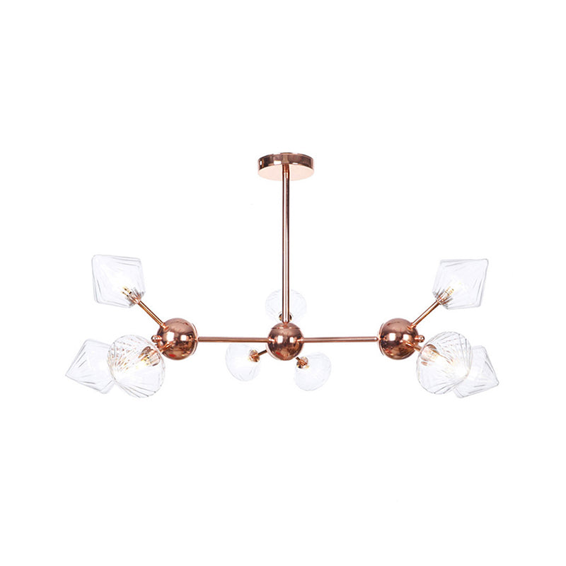 Diamond Farmhouse Chandelier Lamp - Amber/Clear Glass 3/9/12 Lights Hangs 13/27.5/34 Wide