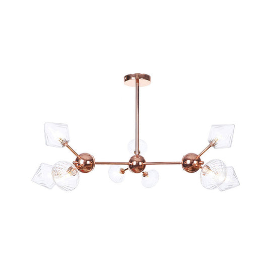 Diamond Farmhouse Chandelier Lamp - Amber/Clear Glass 3/9/12 Lights Hangs 13/27.5/34 Wide