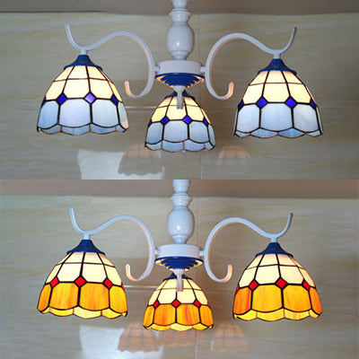 Stained Glass Tiffany Semi Flushmount in Blue/Orange for Foyer - 3/6-Light Dome Semi Flush Light