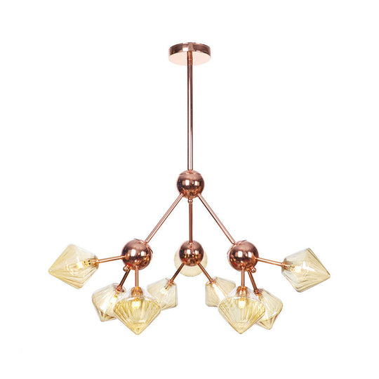 Diamond Farmhouse Chandelier Lamp - Amber/Clear Glass 3/9/12 Lights Hangs 13/27.5/34 Wide