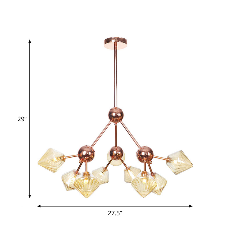 Farmhouse Style Diamond Chandelier: Amber/Clear Glass, Multiple Light Options, 13"/27.5"/34" Wide