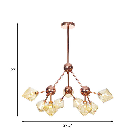 Diamond Farmhouse Chandelier Lamp - Amber/Clear Glass 3/9/12 Lights Hangs 13/27.5/34 Wide