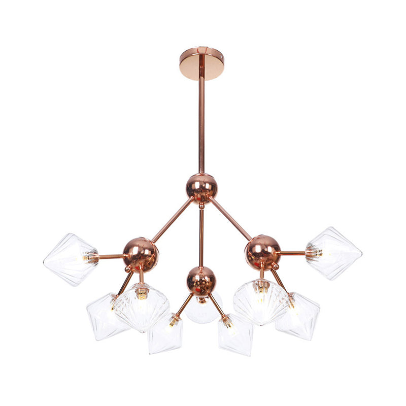 Diamond Farmhouse Chandelier Lamp - Amber/Clear Glass 3/9/12 Lights Hangs 13/27.5/34 Wide