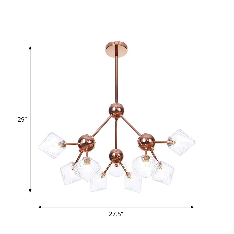 Diamond Farmhouse Chandelier Lamp - Amber/Clear Glass 3/9/12 Lights Hangs 13/27.5/34 Wide