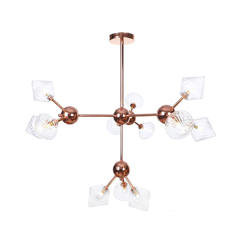 Diamond Farmhouse Chandelier Lamp - Amber/Clear Glass 3/9/12 Lights Hangs 13/27.5/34 Wide