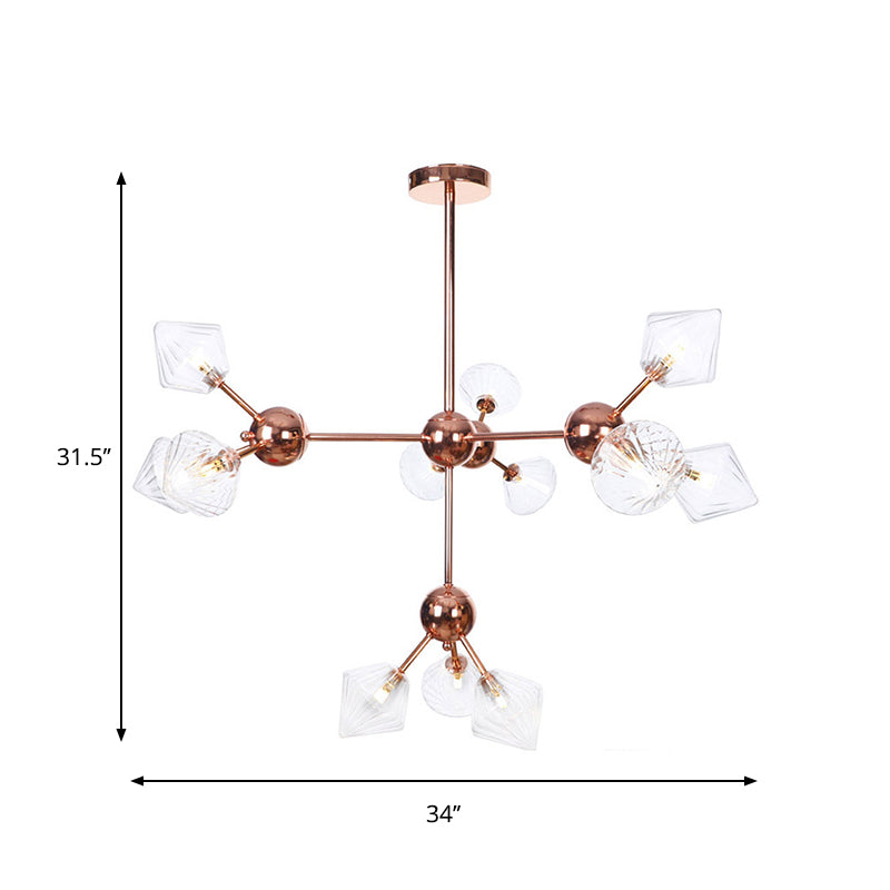 Diamond Farmhouse Chandelier Lamp - Amber/Clear Glass 3/9/12 Lights Hangs 13/27.5/34 Wide