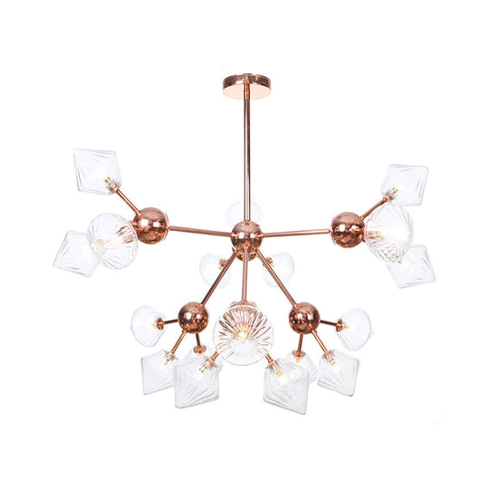 Diamond Farmhouse Chandelier Lamp - Amber/Clear Glass 3/9/12 Lights Hangs 13/27.5/34 Wide