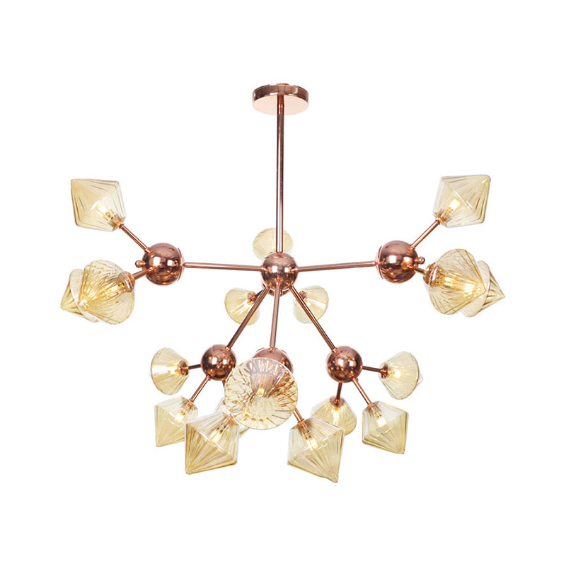 Diamond Farmhouse Chandelier Lamp - Amber/Clear Glass 3/9/12 Lights Hangs 13/27.5/34 Wide