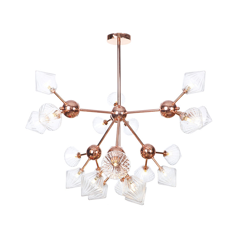 Diamond Farmhouse Chandelier Lamp - Amber/Clear Glass 3/9/12 Lights Hangs 13/27.5/34 Wide