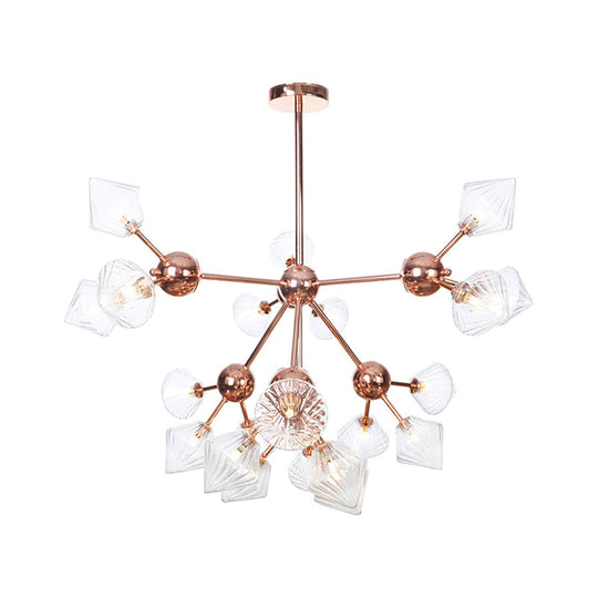 Diamond Farmhouse Chandelier Lamp - Amber/Clear Glass 3/9/12 Lights Hangs 13/27.5/34 Wide