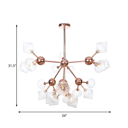 Diamond Farmhouse Chandelier Lamp - Amber/Clear Glass 3/9/12 Lights Hangs 13/27.5/34 Wide