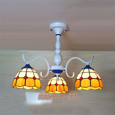 Stained Glass Tiffany Semi Flushmount in Blue/Orange for Foyer - 3/6-Light Dome Semi Flush Light