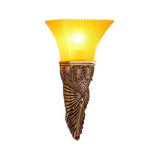 Flared Yellow Glass Wall Sconce - Retro Style For Living Room 1 Head Mounted Lamp