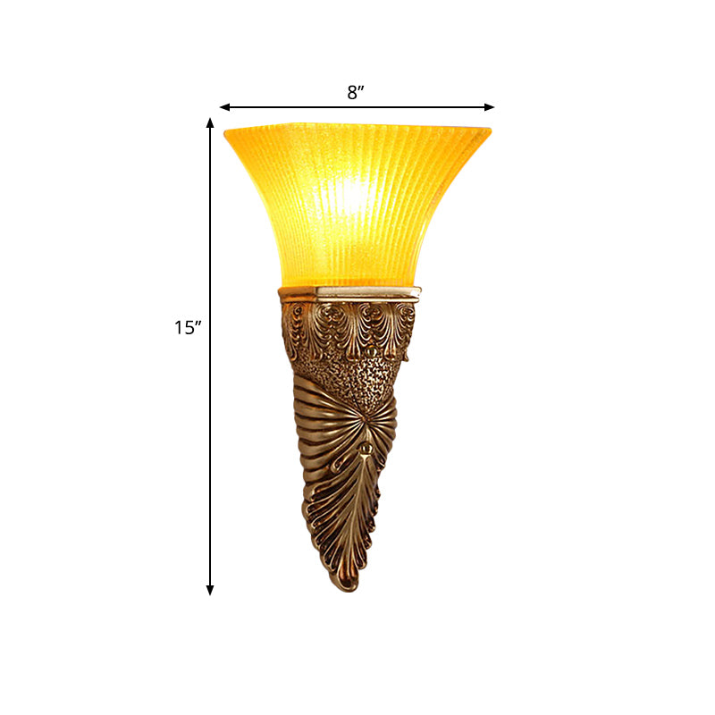 Flared Yellow Glass Wall Sconce - Retro Style For Living Room 1 Head Mounted Lamp