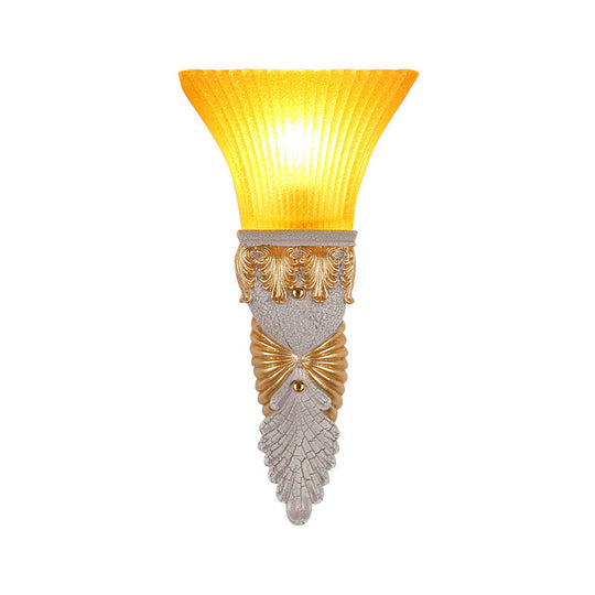 Flared Yellow Glass Wall Sconce - Retro Style For Living Room 1 Head Mounted Lamp