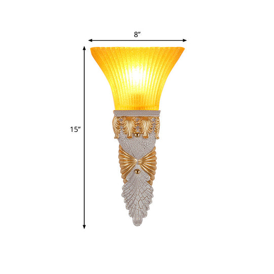 Flared Yellow Glass Wall Sconce - Retro Style For Living Room 1 Head Mounted Lamp