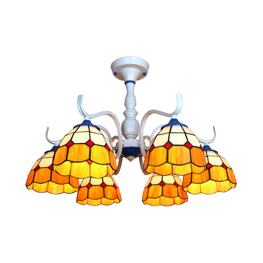 Stained Glass Tiffany Semi Flushmount in Blue/Orange for Foyer - 3/6-Light Dome Semi Flush Light