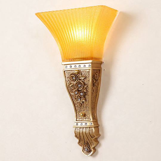 Modern Yellow Glass And Resin Wall Sconce Light Fixture With Gold/White Flared Shade