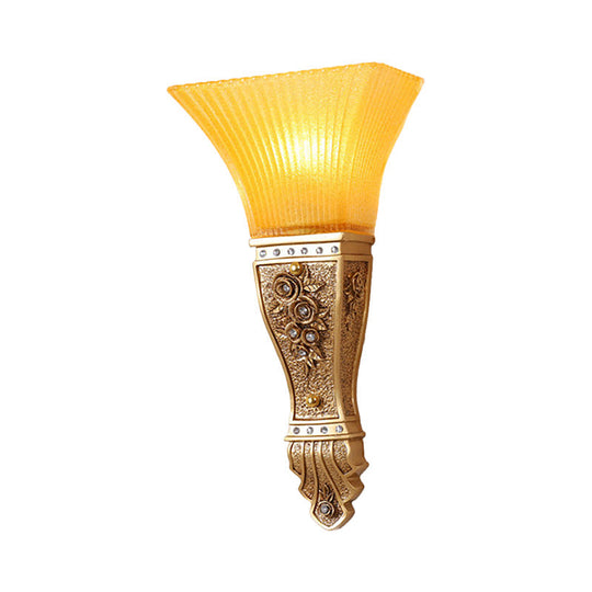 Modern Yellow Glass And Resin Wall Sconce Light Fixture With Gold/White Flared Shade