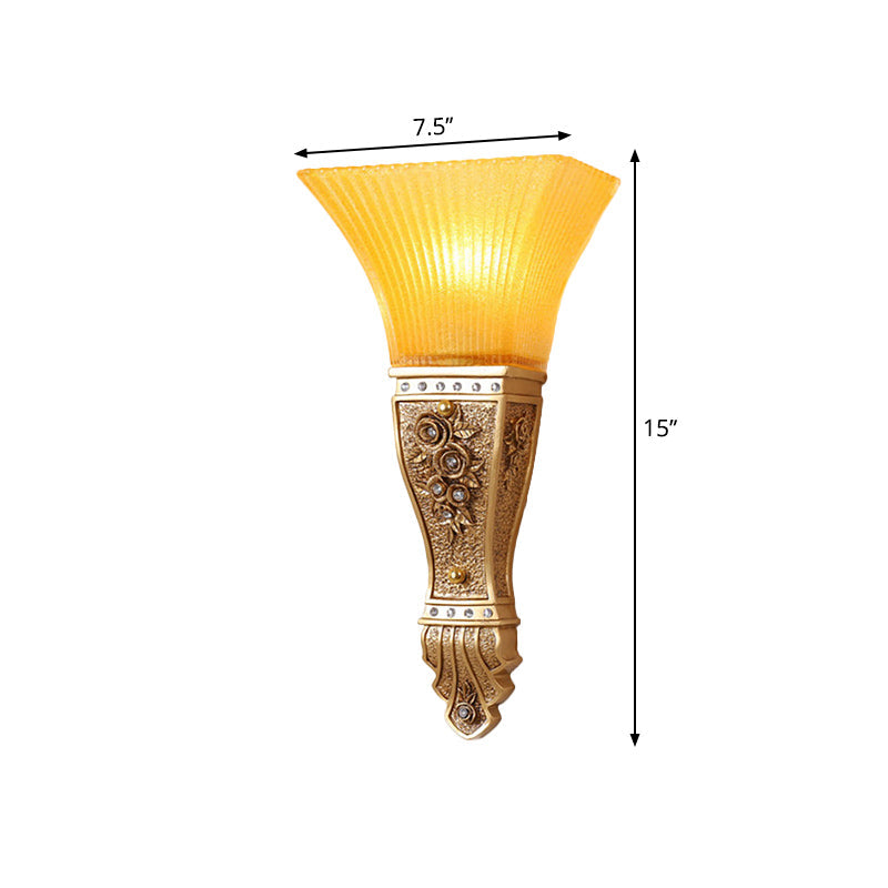 Modern Yellow Glass And Resin Wall Sconce Light Fixture With Gold/White Flared Shade