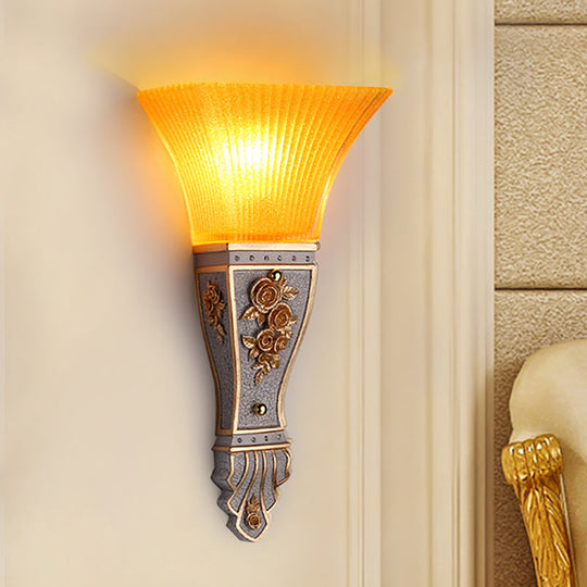 Modern Yellow Glass And Resin Wall Sconce Light Fixture With Gold/White Flared Shade White