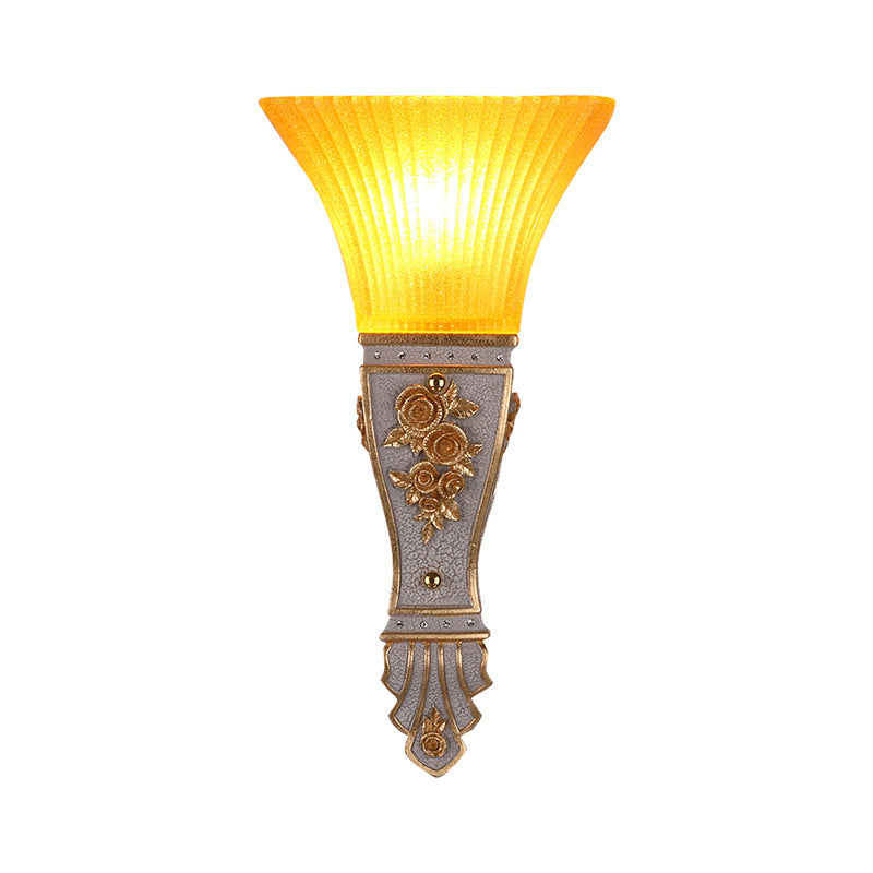 Modern Yellow Glass And Resin Wall Sconce Light Fixture With Gold/White Flared Shade