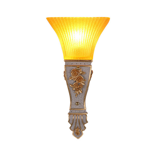 Modern Yellow Glass And Resin Wall Sconce Light Fixture With Gold/White Flared Shade