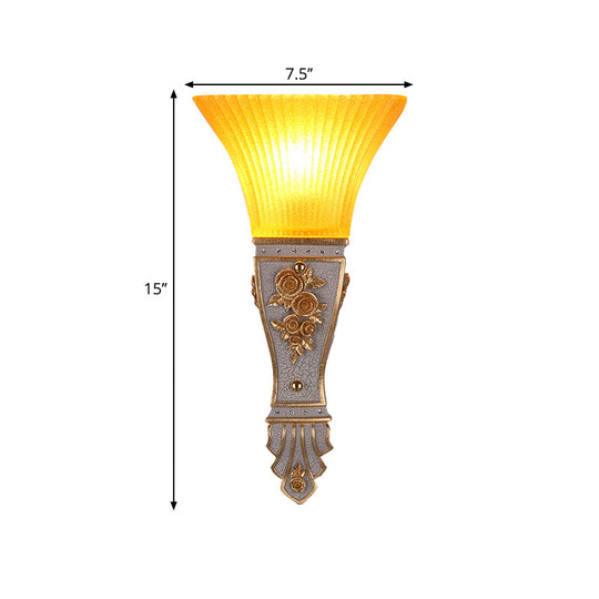 Modern Yellow Glass And Resin Wall Sconce Light Fixture With Gold/White Flared Shade