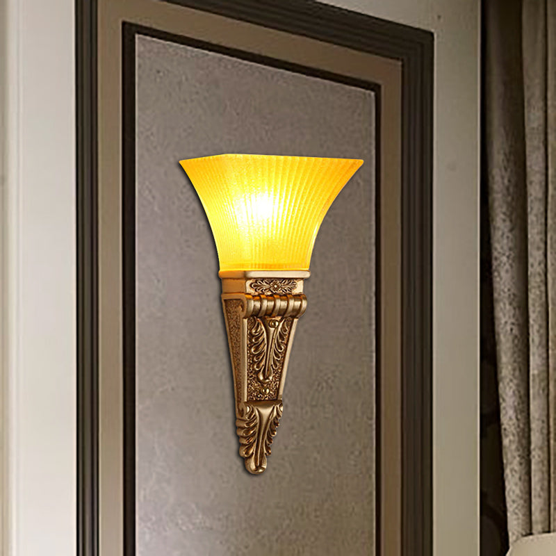 Modern Bell Wall Lighting - Yellow Glass And Resin Lamp In Gold/White For Foyer 14/19 W Gold / 14