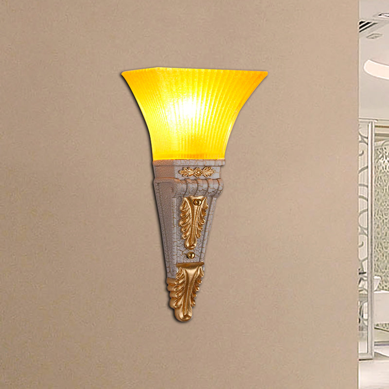 Modern Bell Wall Lighting - Yellow Glass And Resin Lamp In Gold/White For Foyer 14/19 W White / 14