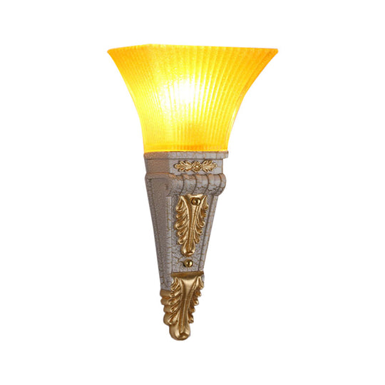 Modern Bell Wall Lighting - Yellow Glass And Resin Lamp In Gold/White For Foyer 14/19 W