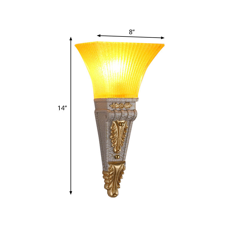 Modern Bell Wall Lighting - Yellow Glass And Resin Lamp In Gold/White For Foyer 14/19 W