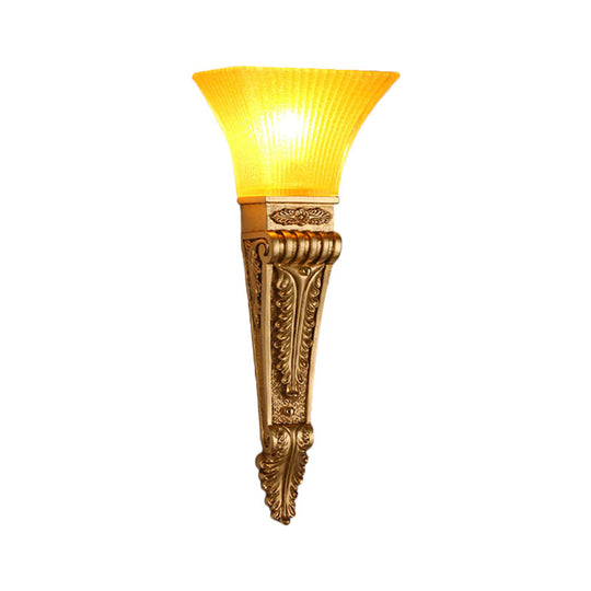 Modern Bell Wall Lighting - Yellow Glass And Resin Lamp In Gold/White For Foyer 14/19 W